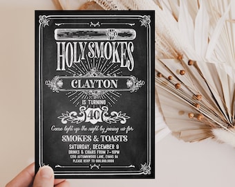 Toasts and Smokes Party Invitation - Male Mens Cigar Cheers - 30th 40th 50th 60th 70th Birthday Party Invitation - Instant Download & Edit