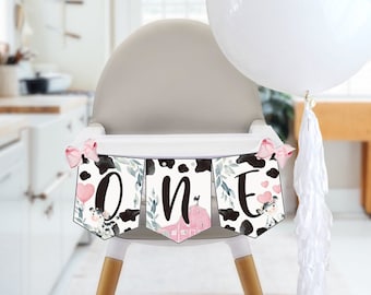 High Chair ONE Birthday Banner, Pink Holy Cow First Birthday, 1st Decorations, Girl Holy Cow I'm One Download Printable