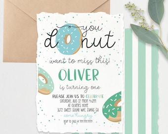 Boys Donut Grow up, Donut Birthday Invitation, Any Age + First Birthday Donut Birthday Edit Invitation Printable Doughnut Invite Template