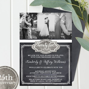 Hochzeitseinladung - Fotos - 25.Silberhochzeit-Ankündigung - Druckbare Vorlage - Sofortiger Download - Dankeskarten