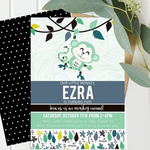 Boys Monkey Birthday Party Invitation, INSTANT Printable, Jungle Birthday Invite, Monkey Invite, WILD Any Age, Zoo, Safari, First | MKY15