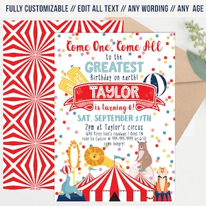 Circus Invitations | Carnival Birthday Invite | Tickets | Red Blue Yellow | ANY Age | Boy&#39;s Girl&#39;s Party INSTANT DOWNLOAD Printable Crcs15
