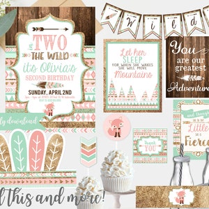 Two 2 Wild Birthday - Pink and Mint - Second 2nd Birthday - Instant Digital Download