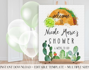 Welcome Fiesta Taco Shower, Custom, Cactus and Tacos, Shower Sign, Bridal / Baby Shower Welcome, Editable Template - TF117 / TB121