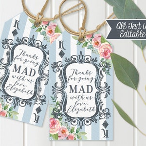 Tea Party Favor Tags INSTANT Download Birthday Bridal Shower Favors Tea Favor Tags Tea Party Favors Alice in Wonderland C117 image 1