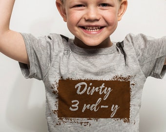 Dirty 3rdy boys birthday tee shirts- IRON ON TEE - 3rd birthday-  dirt, green blue & yellow - Boys 3rd Birthday shirt -Digital Download