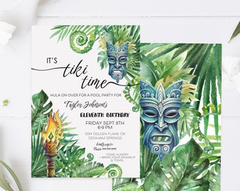 Tiki Time Luau Birthday Invitation: Tropical Pool Party (Digital Download)