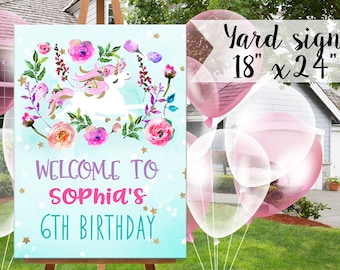 Unicorn Birthday Yard Sign - Pink teal and Glitter- Unicorn Birthday - Instant Download Poster