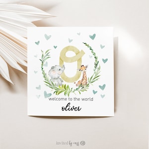 Nieuwe babykaart, gepersonaliseerde pasgeboren kaart voor nichtje, neefje, cadeau voor nieuwe kleindochter of kleinzoon, welkom babydier, babyjongen, babymeisje