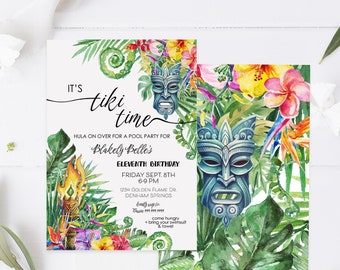 Tropical Luau Birthday Invitation: Aloha Tiki Party (Digital Download)