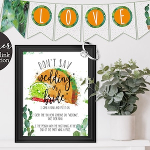 Fiesta Bridal Shower Game Don't Say Wedding / Bride Ring Game printable ACTUALLY FUN shower games Taco Bout Love Southwestern TB121 image 1