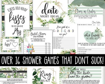 Bridal Shower Games, Bundle & Save 65 Dollars Value, Green Palm Leaves, Bridal Shower Games set, Wedding Shower, Bridal Shower Games  PL19