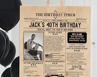 40th Birthday Newspaper Poster Sign, Birthday gift for him, Personalized Man or Woman, 40 Years Ago Back in 1980, 40th Birthday Gift VNT2