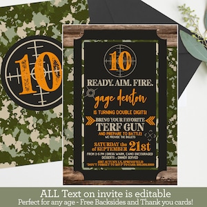 Boys Birthday Invitation, Camo Army Invite, Template, Boys, any age + Tween Invite, War, Hunting Party, Editable Instant Download NCA10