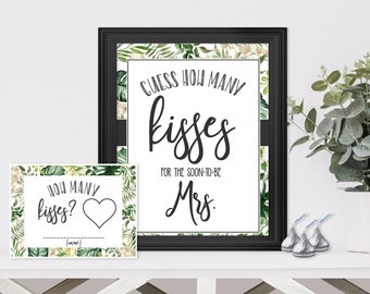 Guess how many kisses, Bridal Shower Game, Kiss the Miss, Green Palm Leaves, Luau Bridal Shower Game, Wedding Shower, Bridal Shower  PL19