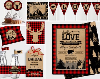 BUNDLE Buffalo Plaid Bridal Shower Invitation - Rustic Bridal Shower Invitation - Decor - Lumberjack Bridal Shower Invite - Flannel -Instant