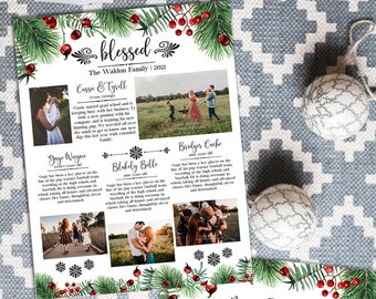 Christmas Family Newsletter Template | Unique Christmas Card branches and Berries Year In Review, Holiday Card | Photo Christmas Card
