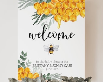 Bride to bee Wedding Shower Welcome Sign, Bumble Bee Bridal Shower Sign, Meant to bee, Honey Comb, Printable Download Editable Template