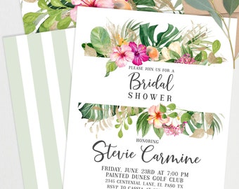 INSTANT DOWNLOAD - Gold Floral Palm Tropical Bridal Shower Invitation - Floral Luau Bridal Shower - Hawaiian Bridal Shower  PL19