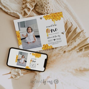 Girls 1st Bee Day, Photo bee-day Invitation, Bumble Bee, DIY birthday invite, girl First Birthday, bee birthday party, sweet to bee one