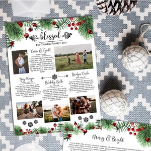 Christmas Family Newsletter Template | Unique Christmas Card branches and Berries Year In Review, Holiday Card | Photo Christmas Card