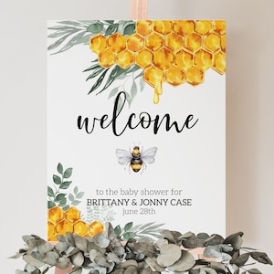 Bride to bee Wedding Shower Welcome Sign, Bumble Bee Bridal Shower Sign, Meant to bee, Honey Comb, Printable Download Editable Template
