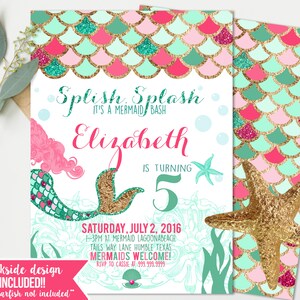 Mermaid birthday Invitations - Pink Girls Birthday - Mermaid Birthday Party - Instant Download