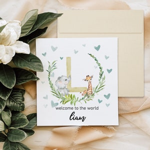 Nieuwe babykaart, gepersonaliseerde pasgeboren kaart voor nichtje, neefje, cadeau voor nieuwe kleindochter of kleinzoon, welkom babydier, babyjongen, babymeisje