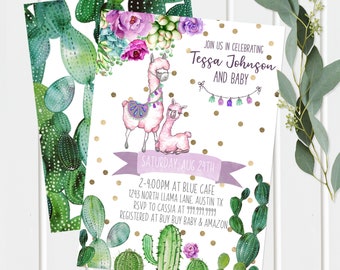 Llama Baby Shower Invitation, Fiesta Invite, Cactus, Cacti, Desert, Llama Mama, Girl Baby Shower Instant Download, DIY