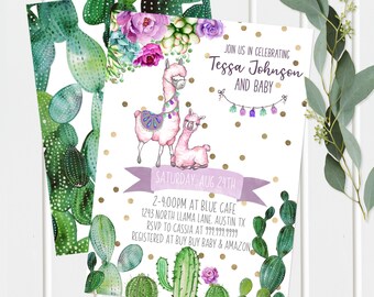 Llama Baby Shower Invitation, Fiesta Invite, Cactus, Cacti, Desert, Llama Mama, Girl Baby Shower Instant Download, DIY