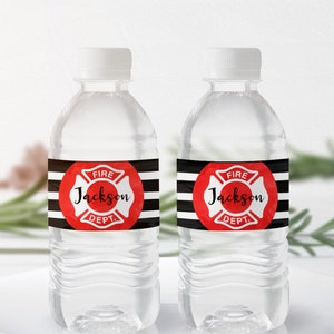 Firefighter Birthday Water Bottle Labels, Fireman Bottle Labels Fire Flames Decor, Firetruck, Fireman Party, Instant Download, Boys birthday