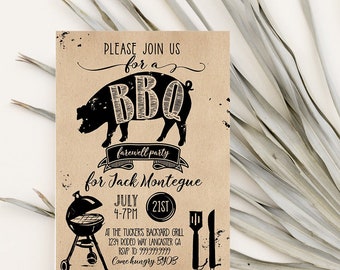 BBQ Invitations, Instant Access Pig BBQ Birthday, Barbeque Party Invitations, Backyard bbq, Barbecue Party Invitations, Housewarming Invite