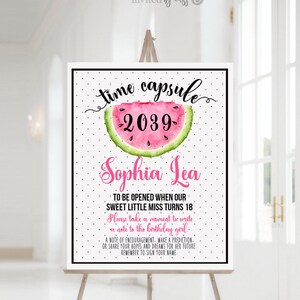 Time Capsule One in a melon First Birthday Party, watermelon pool party, Summer Birthday Party, First birthday Party, pink black, Printable