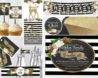christmas party invitation floral holiday invite christmas etsy