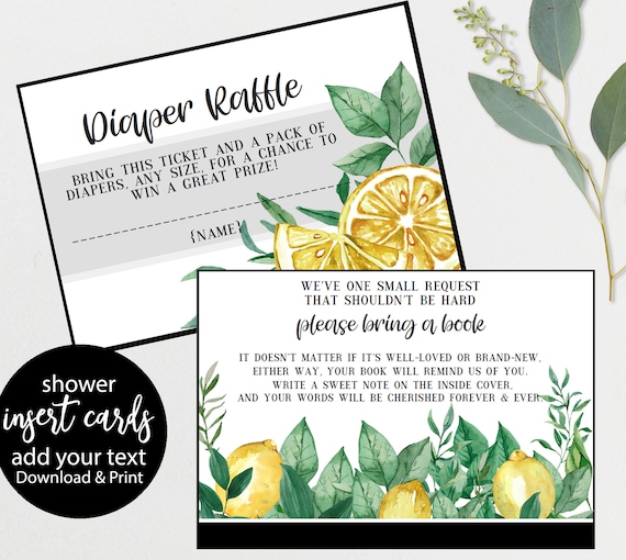 Lemon Baby Shower Diaper Raffle + Books for baby Insert Cards, Lemonade shower, Download Instantly, Drive by Shower ideas, Drive Thru - LM33 Il_570xn