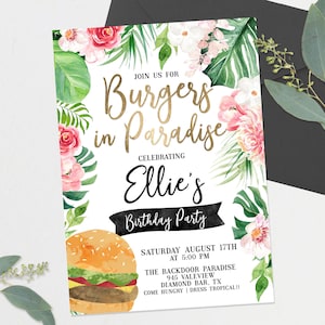 Instant Access, BBQ Invitations, Burgers in Paradise, BBQ Birthday, BBQ Party Invitations, Backyard Barbecue Party Invitations, Housewarming