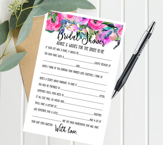 Advice and Wishes for the Bride, Bridal Shower Game, Bright Floral