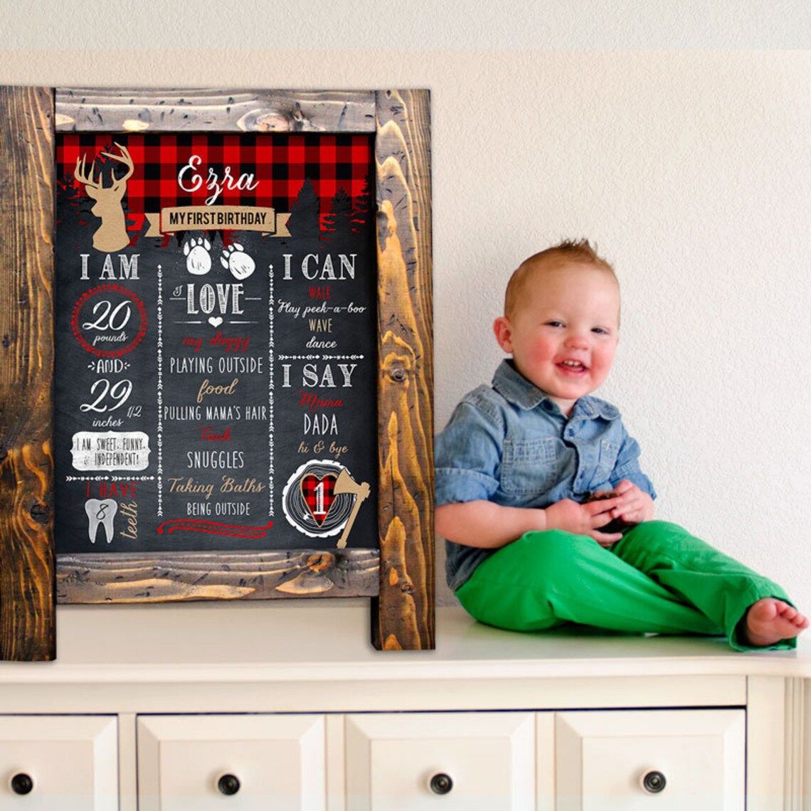 Lumberjack First Birthday Chalkboard Board Instant Download Etsy