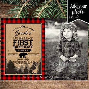 Lumberjack first birthday invites Photo Buffalo Plaid Lumberjack birthday Printable Invite Digital Download image 1