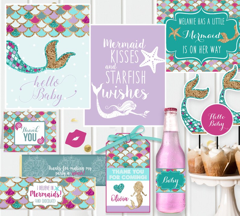 Mermaid Baby Shower Decorations Printable Under the Sea Baby | Etsy