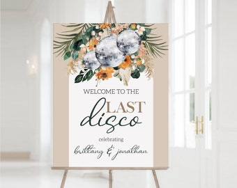 Welcome Sign, Wedding Shower Engagement Party, BOHO Disco Bridal Shower, Groovy Wedding Shower Editable, Neutral, 70s BOHO florals Orange