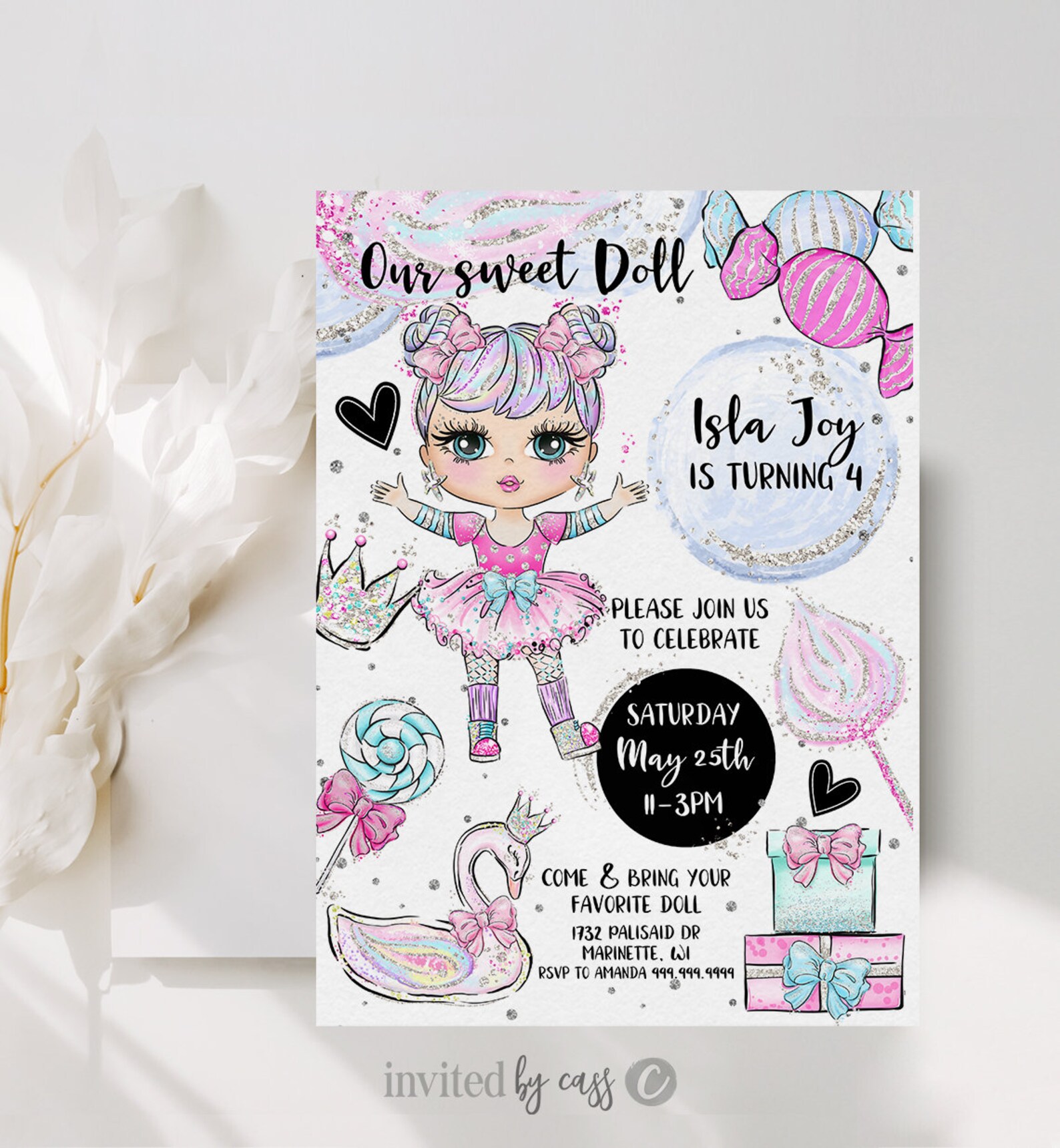 Editable Baby Doll Birthday Invitation Dolly &amp; Me Party - Etsy