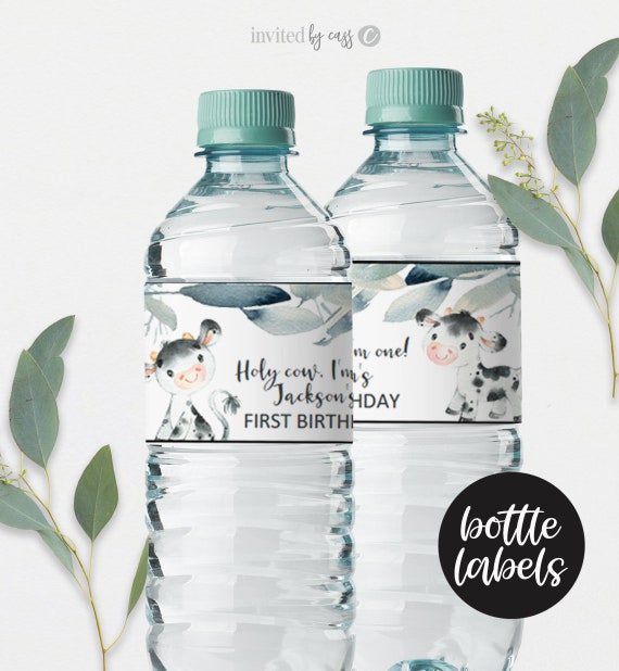Holy Cow Birthday Water Bottle Labels, Cow Bottle Labels Cow Decor, Baby Cow, First Birthday, Instant Download, birthday Il_570xn