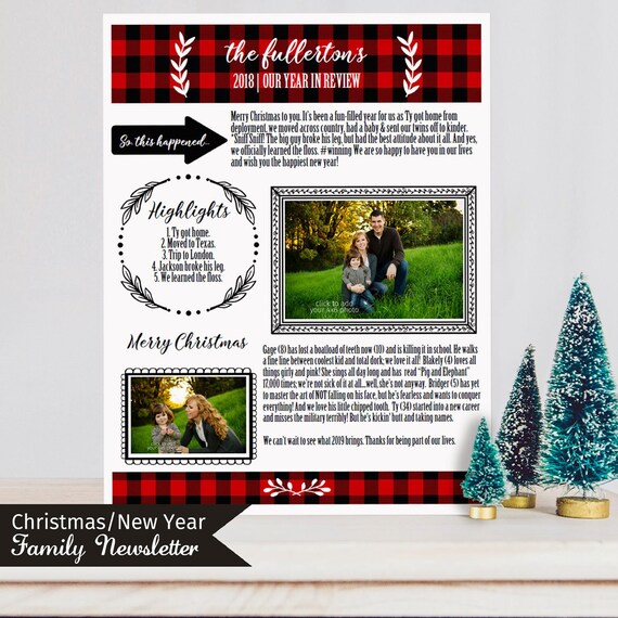 christmas family newsletter template buffalo plaid with photos etsy christmas family newsletter template