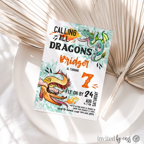 Editable Dragon Birthday Invitation Dragon Birthday Party - Etsy