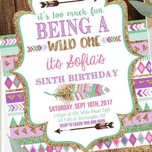 Tribal Wild One Birthday Invitations - Girl - Printable Invites for ANY ...