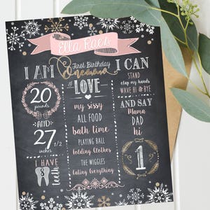 Winter Onederland-schoolbord, Winter Onederland-verjaardagsbordbord, winterverjaardagsbord, eerste verjaardagsbord - digitaal