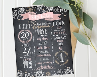 Winter Onederland Chalkboard, Winter Onederland Birthday Chalkboard Sign, Winter Birthday Chalkboard, First Birthday Chalkboard - Digital