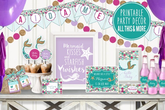 Mermaid Baby Shower Decorations printable, Under the sea baby shower, Girl Baby Shower, Baby Shower package, Customize - Instant Download Il_570xn