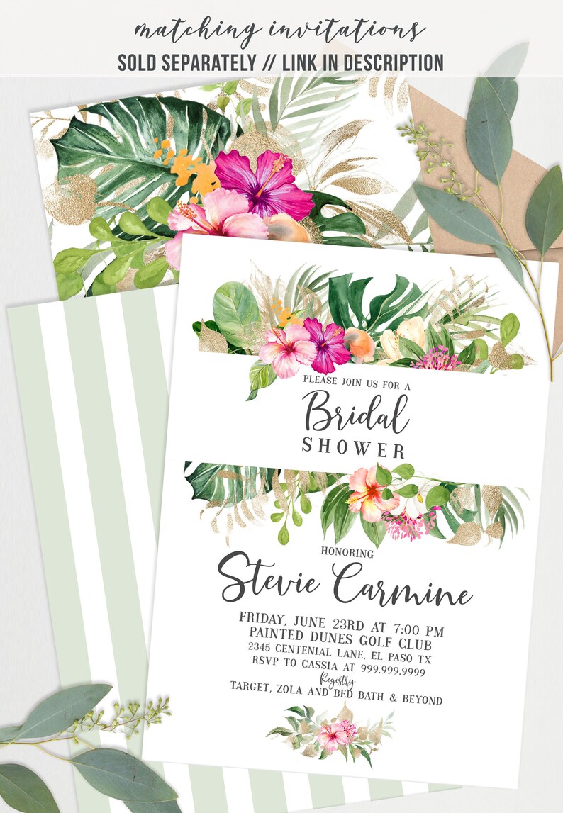 BIG BUNDLE Gold Floral Palm Tropical Bridal Shower Decorations Bundle Editable Floral Luau Bridal Shower Hawaiian Bridal Shower PL19 image 4